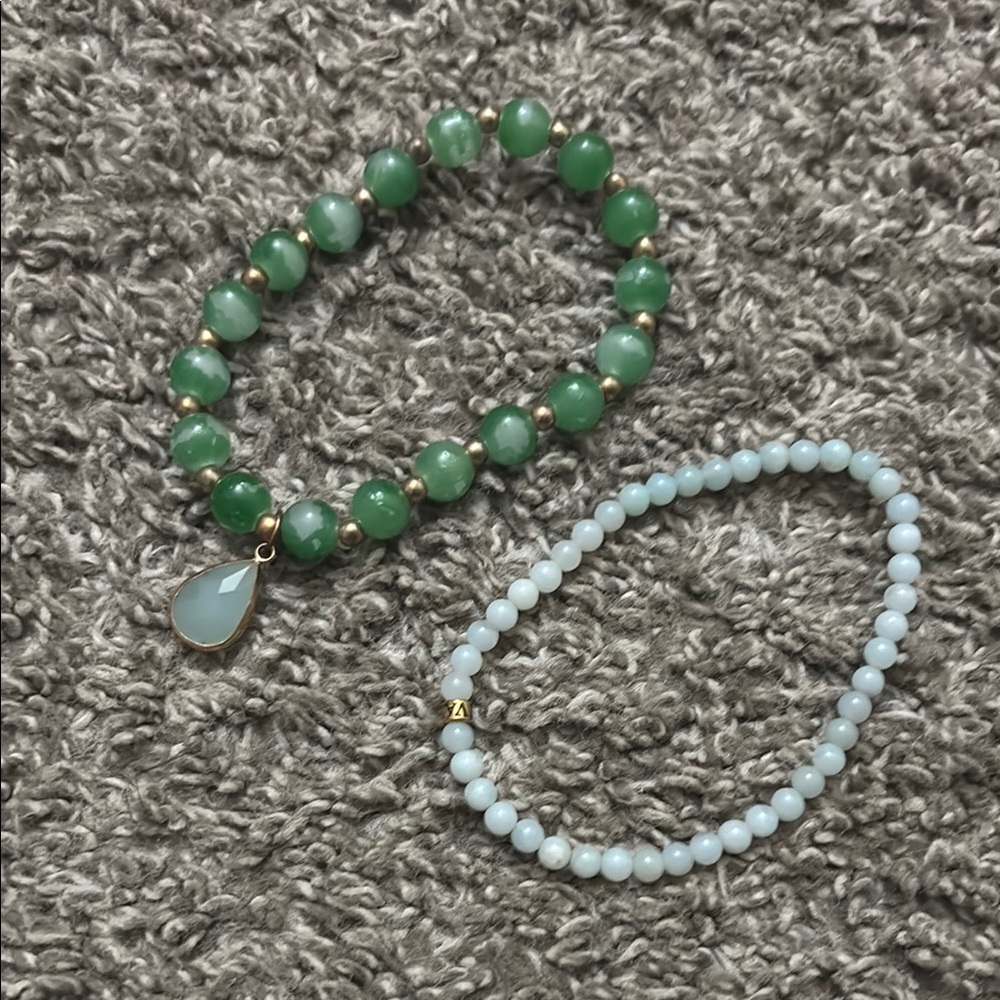 Elegant Green and White Beaded Bracelet Set
